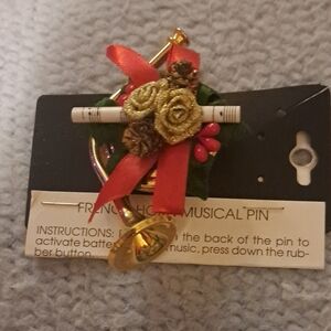 French Horn Musical Pin with Red Ribbon
